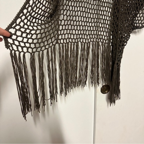 Fora Brown Open Front Crochet fringe Cardigan Size Large - Picture 5 of 7
